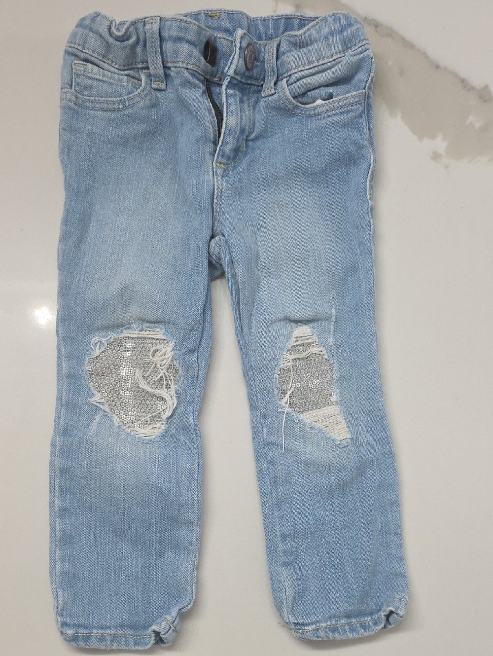 GAP Light Blue Skinny Jeans with Sequin Knee Patches 2T